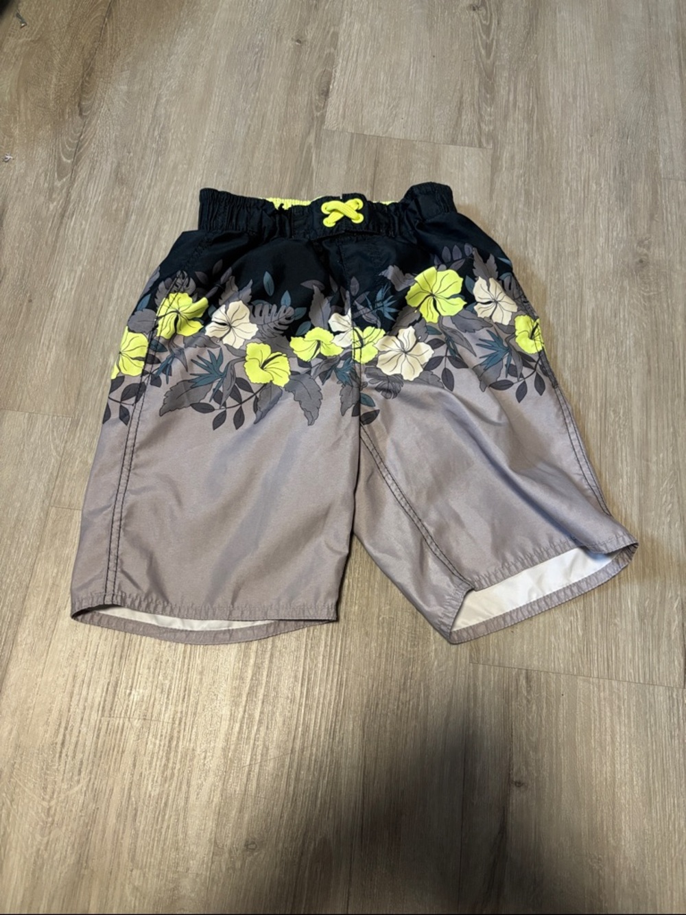 Boys Floral Swim Trunks with Neon Yellow Accent